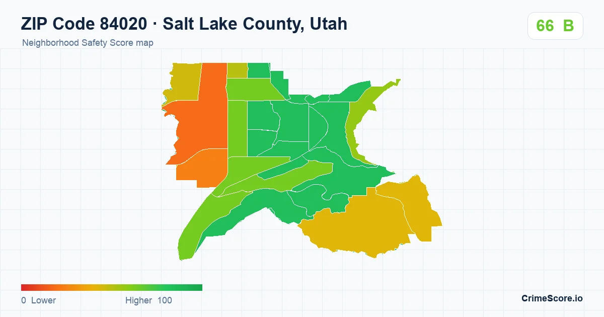 ZIP Code 84020 in Salt Lake County, Utah neighborhood Safety Score map