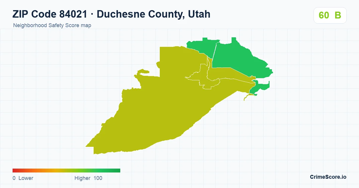 ZIP Code 84021 in Duchesne County, Utah neighborhood Safety Score map