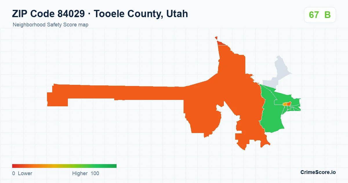 ZIP Code 84029 in Tooele County, Utah neighborhood Safety Score map