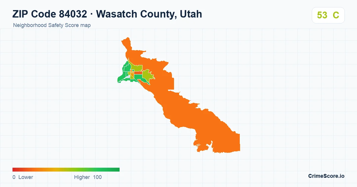 ZIP Code 84032 in Wasatch County, Utah neighborhood Safety Score map