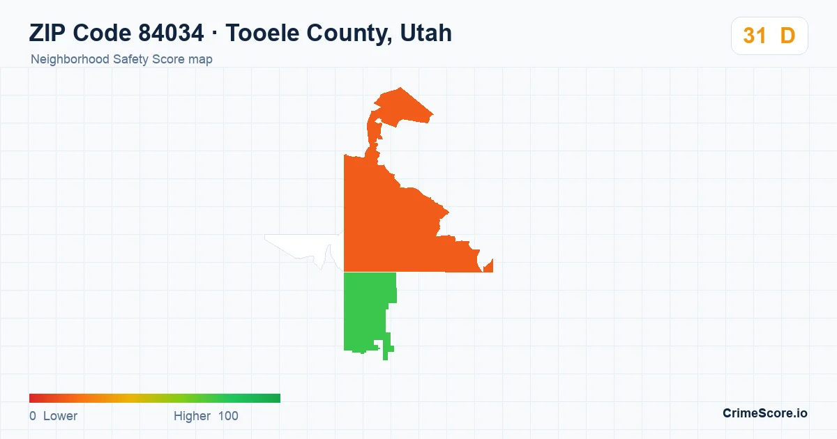 ZIP Code 84034 in Tooele County, Utah neighborhood Safety Score map