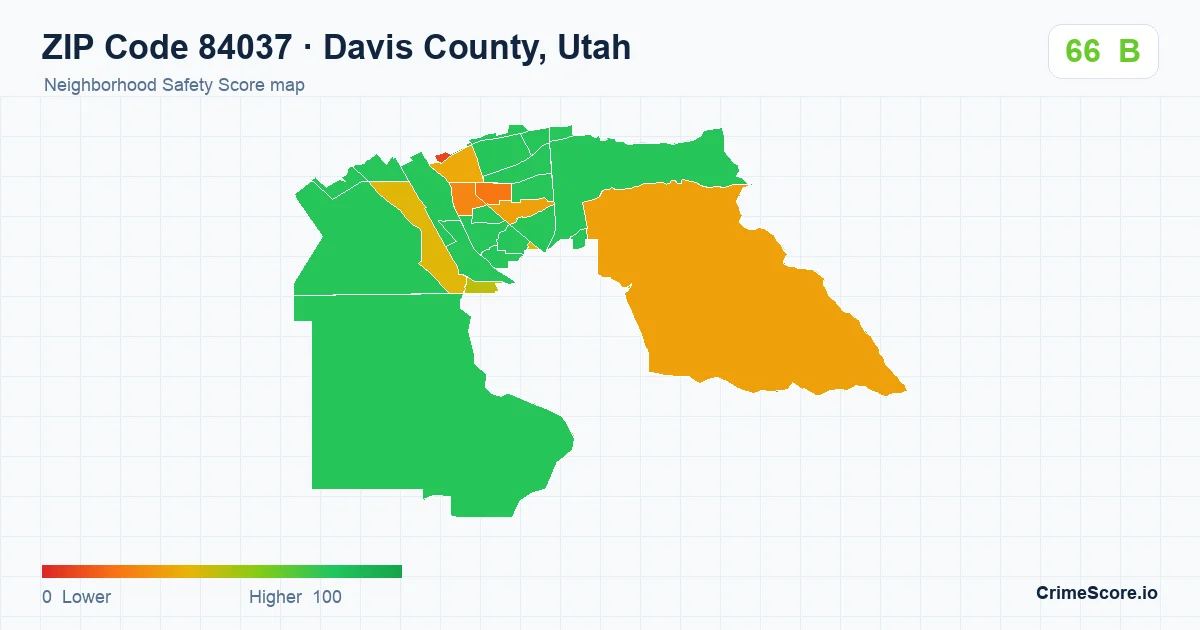 ZIP Code 84037 in Davis County, Utah neighborhood Safety Score map