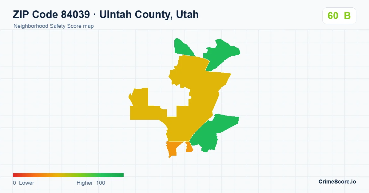 ZIP Code 84039 in Uintah County, Utah neighborhood Safety Score map