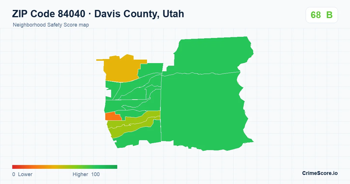 ZIP Code 84040 in Davis County, Utah neighborhood Safety Score map