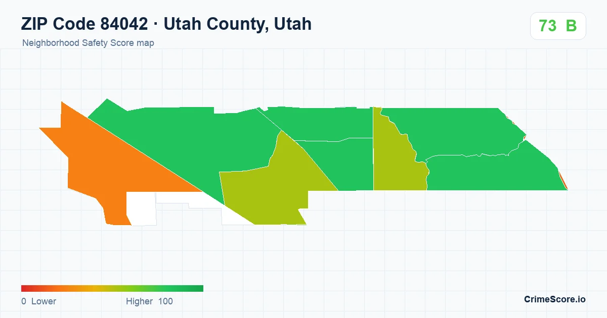 ZIP Code 84042 in Utah County, Utah neighborhood Safety Score map