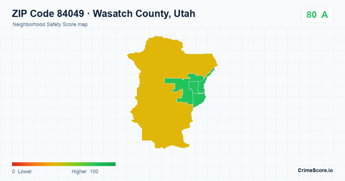 ZIP Code 84049 in Wasatch County, Utah neighborhood Safety Score map