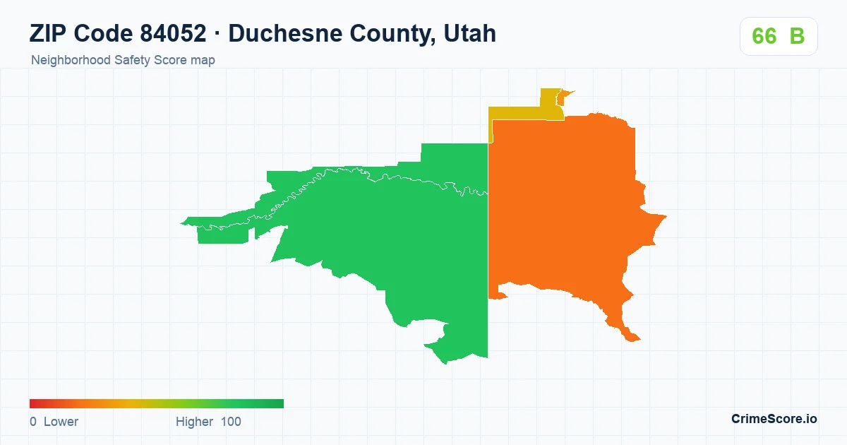 ZIP Code 84052 in Duchesne County, Utah neighborhood Safety Score map