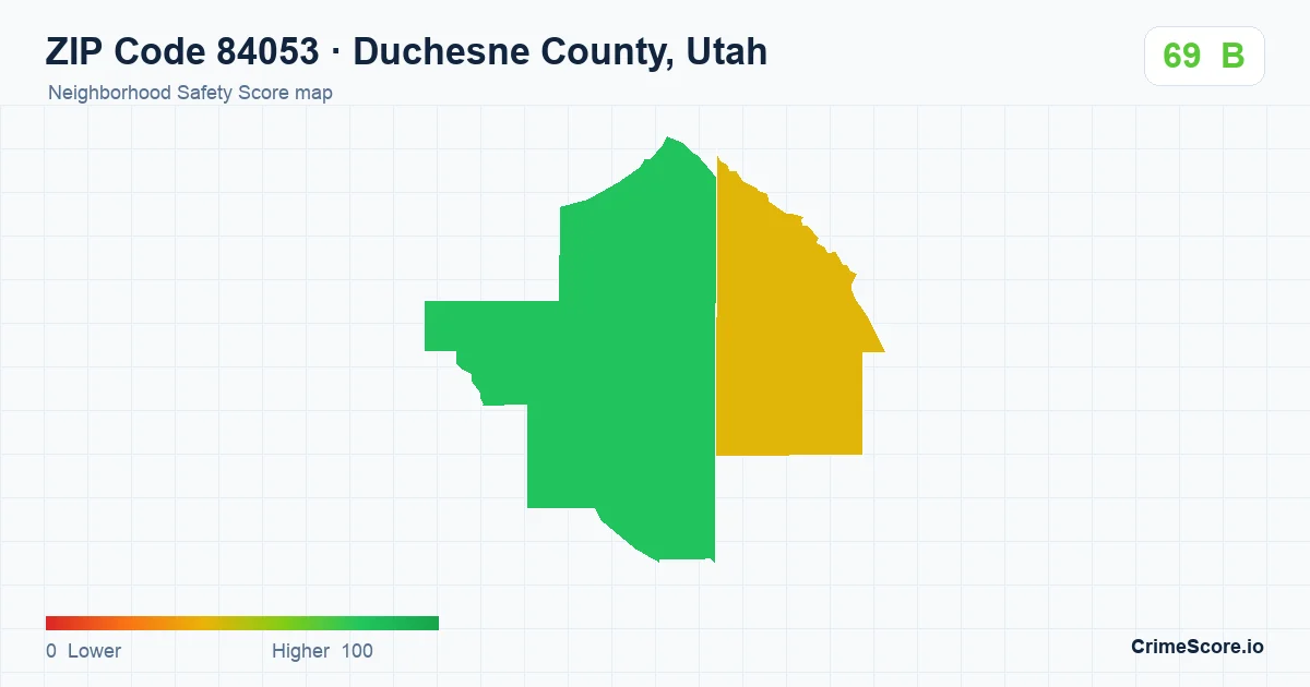 ZIP Code 84053 in Duchesne County, Utah neighborhood Safety Score map