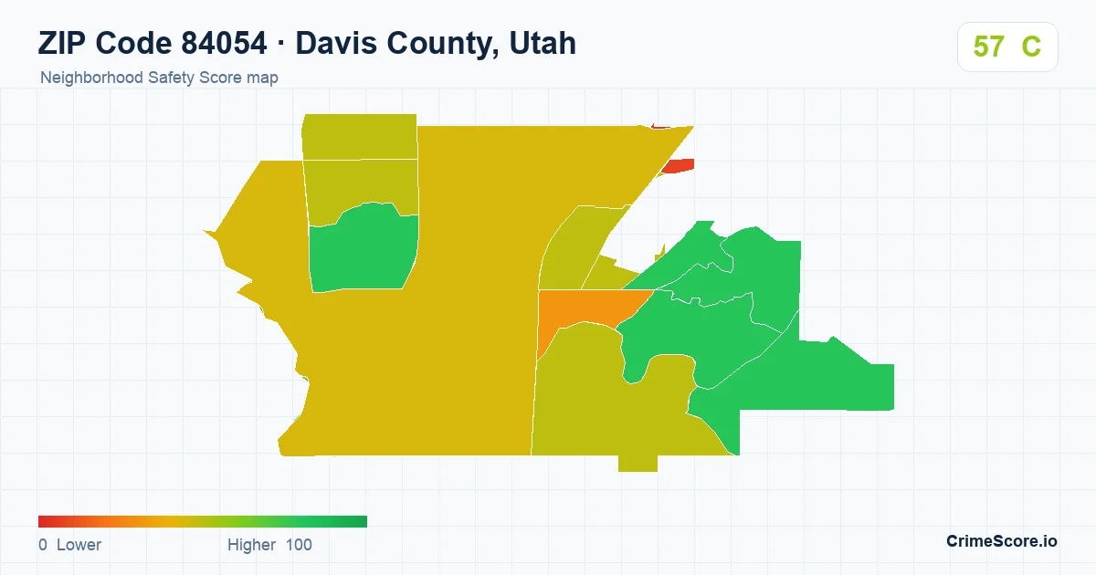 ZIP Code 84054 in Davis County, Utah neighborhood Safety Score map