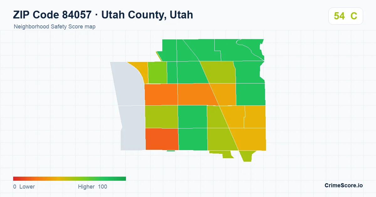 ZIP Code 84057 in Utah County, Utah neighborhood Safety Score map