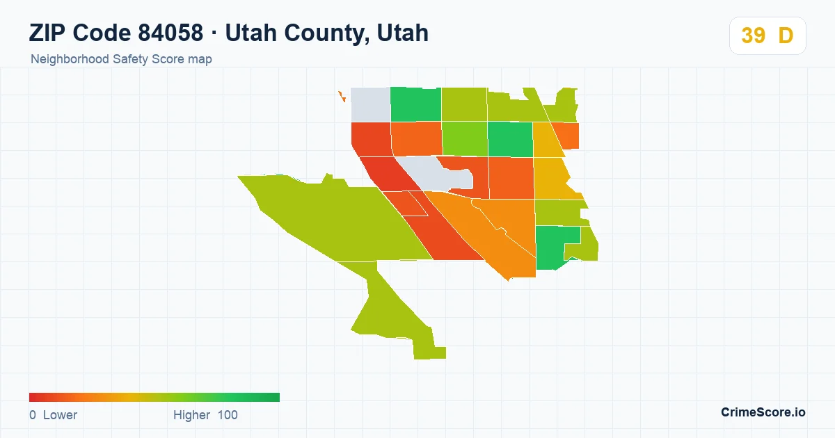 ZIP Code 84058 in Utah County, Utah neighborhood Safety Score map