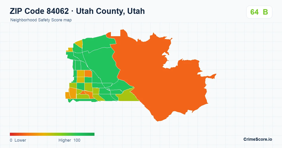 ZIP Code 84062 in Utah County, Utah neighborhood Safety Score map