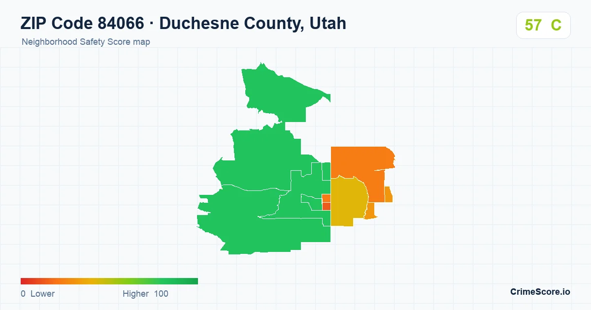 ZIP Code 84066 in Duchesne County, Utah neighborhood Safety Score map