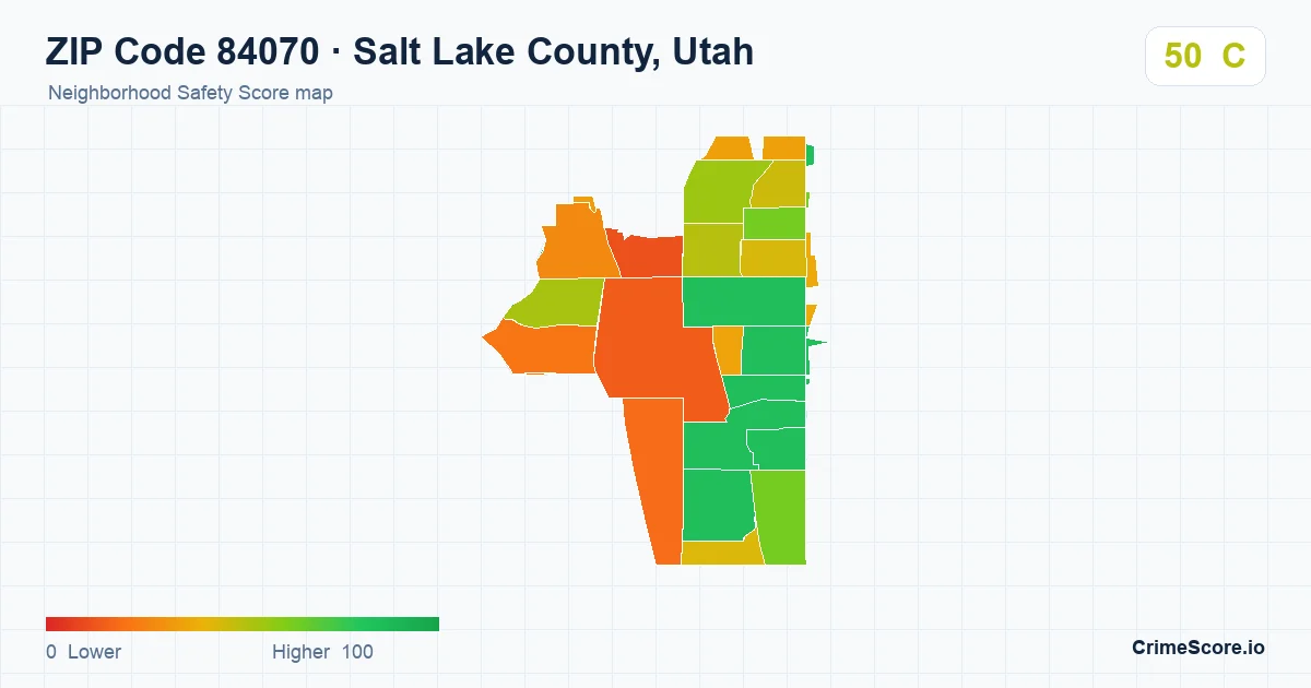 ZIP Code 84070 in Salt Lake County, Utah neighborhood Safety Score map
