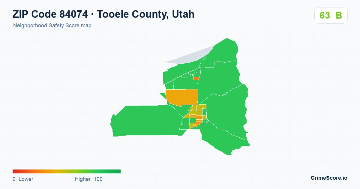ZIP Code 84074 in Tooele County, Utah neighborhood Safety Score map
