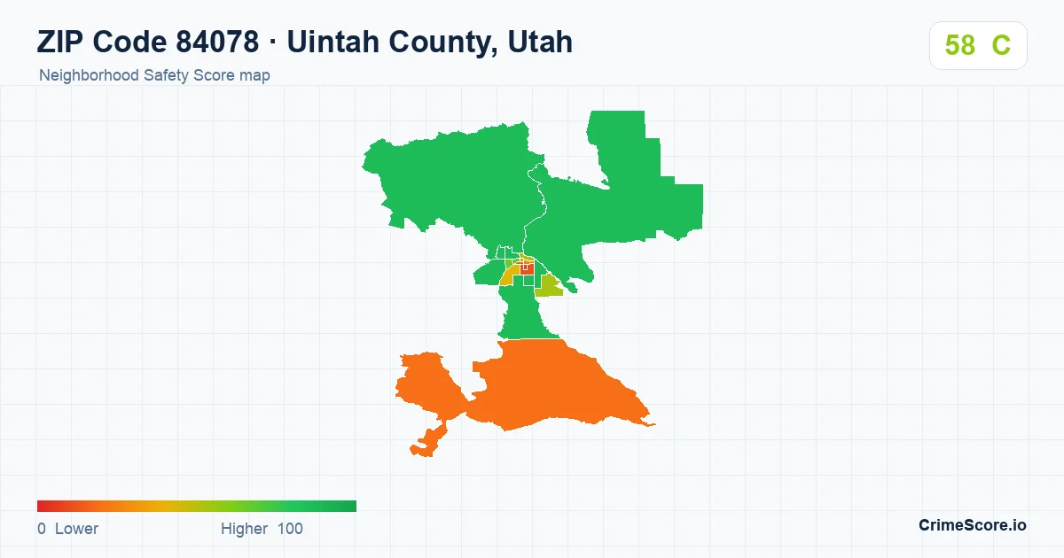 ZIP Code 84078 in Uintah County, Utah neighborhood Safety Score map