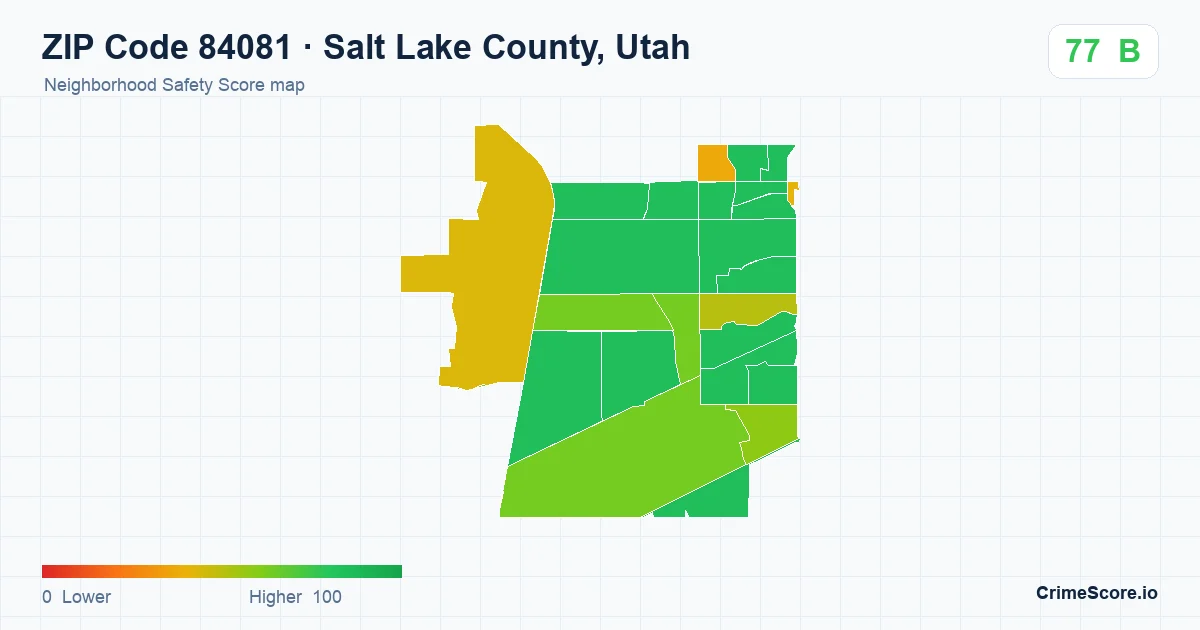 ZIP Code 84081 in Salt Lake County, Utah neighborhood Safety Score map