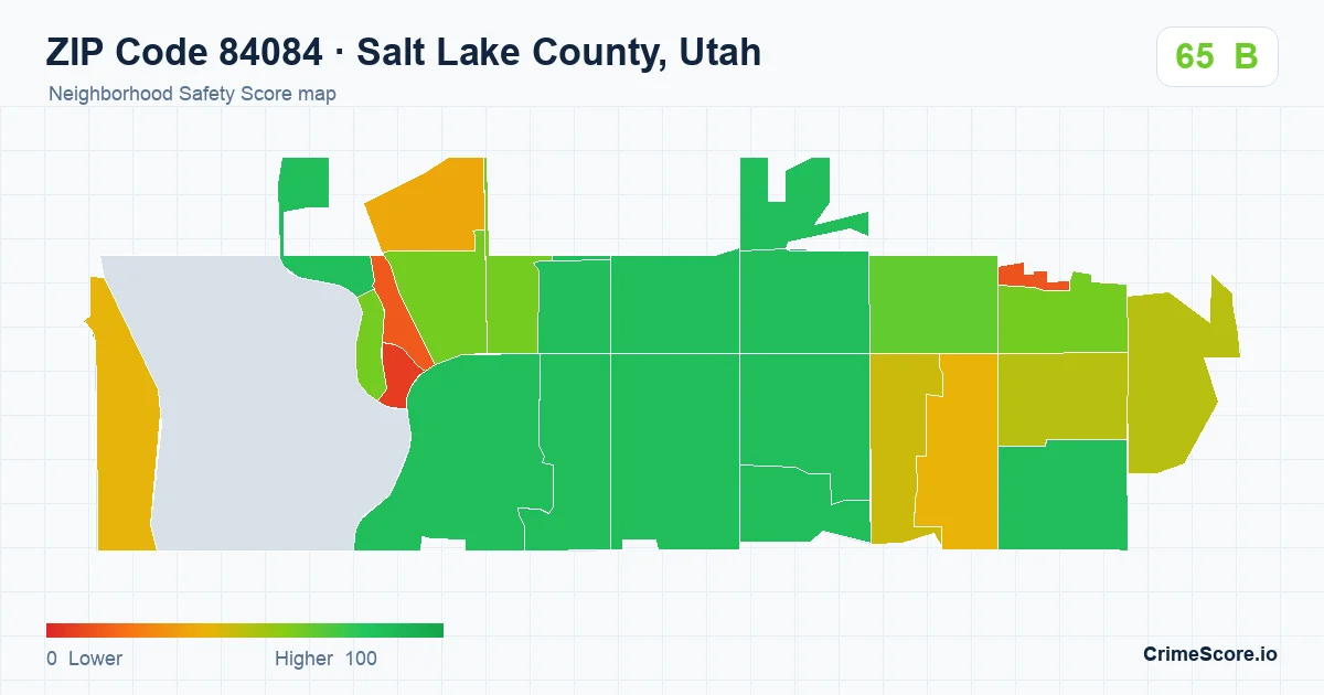 ZIP Code 84084 in Salt Lake County, Utah neighborhood Safety Score map