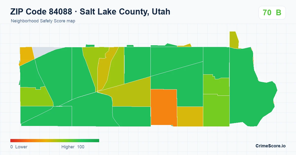 ZIP Code 84088 in Salt Lake County, Utah neighborhood Safety Score map