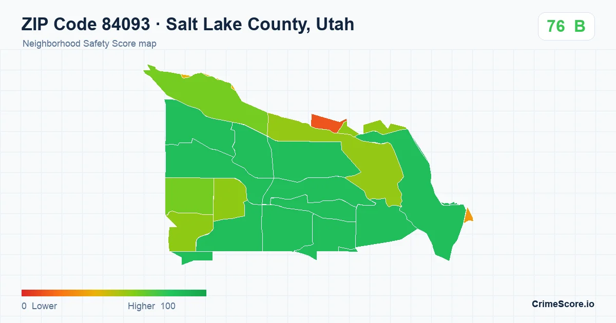 ZIP Code 84093 in Salt Lake County, Utah neighborhood Safety Score map