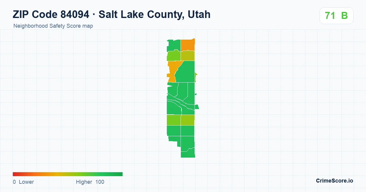 ZIP Code 84094 in Salt Lake County, Utah neighborhood Safety Score map