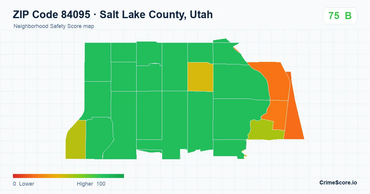 ZIP Code 84095 in Salt Lake County, Utah neighborhood Safety Score map