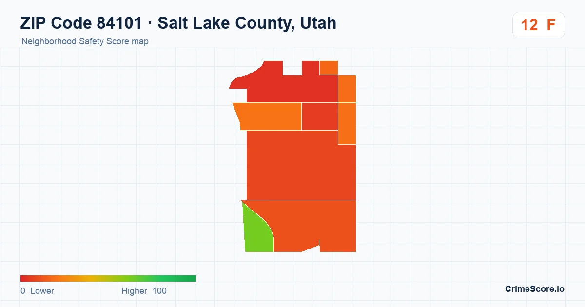 ZIP Code 84101 in Salt Lake County, Utah neighborhood Safety Score map