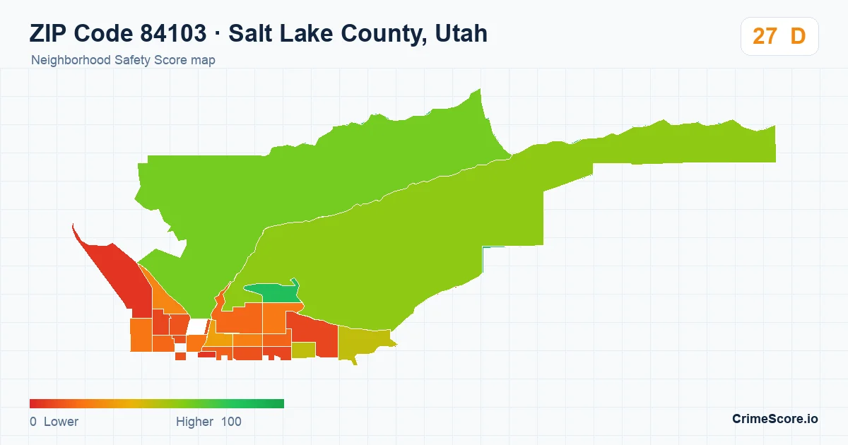 ZIP Code 84103 in Salt Lake County, Utah neighborhood Safety Score map