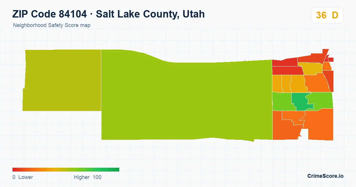 ZIP Code 84104 in Salt Lake County, Utah neighborhood Safety Score map
