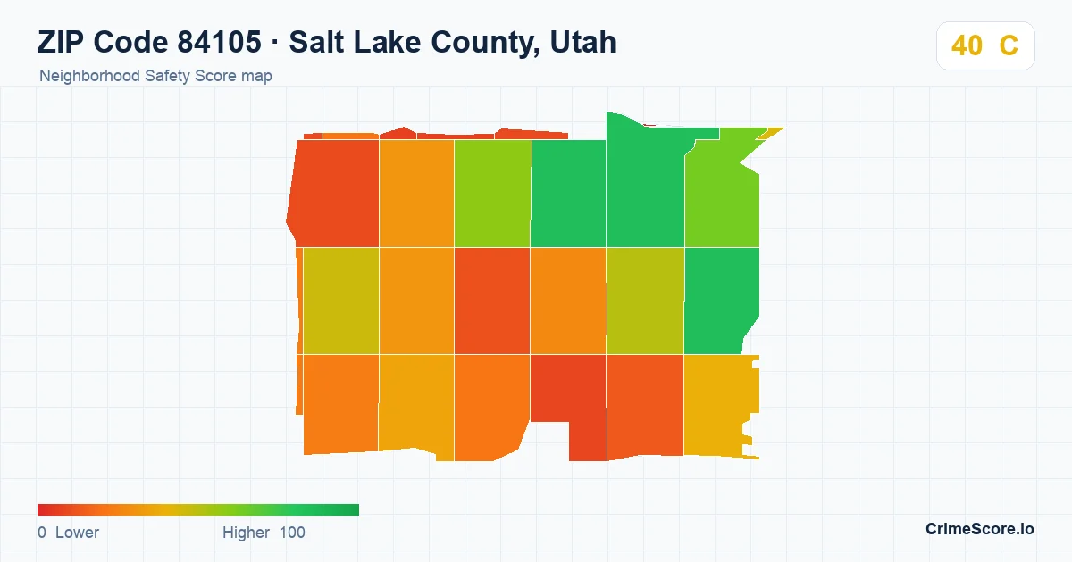 ZIP Code 84105 in Salt Lake County, Utah neighborhood Safety Score map
