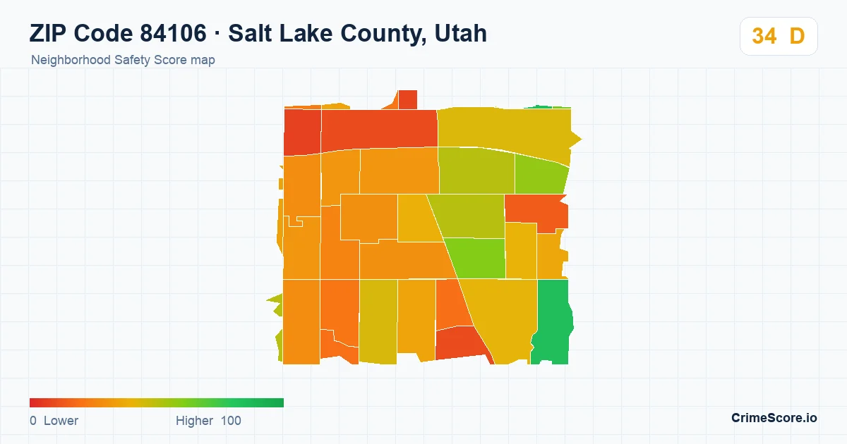 ZIP Code 84106 in Salt Lake County, Utah neighborhood Safety Score map