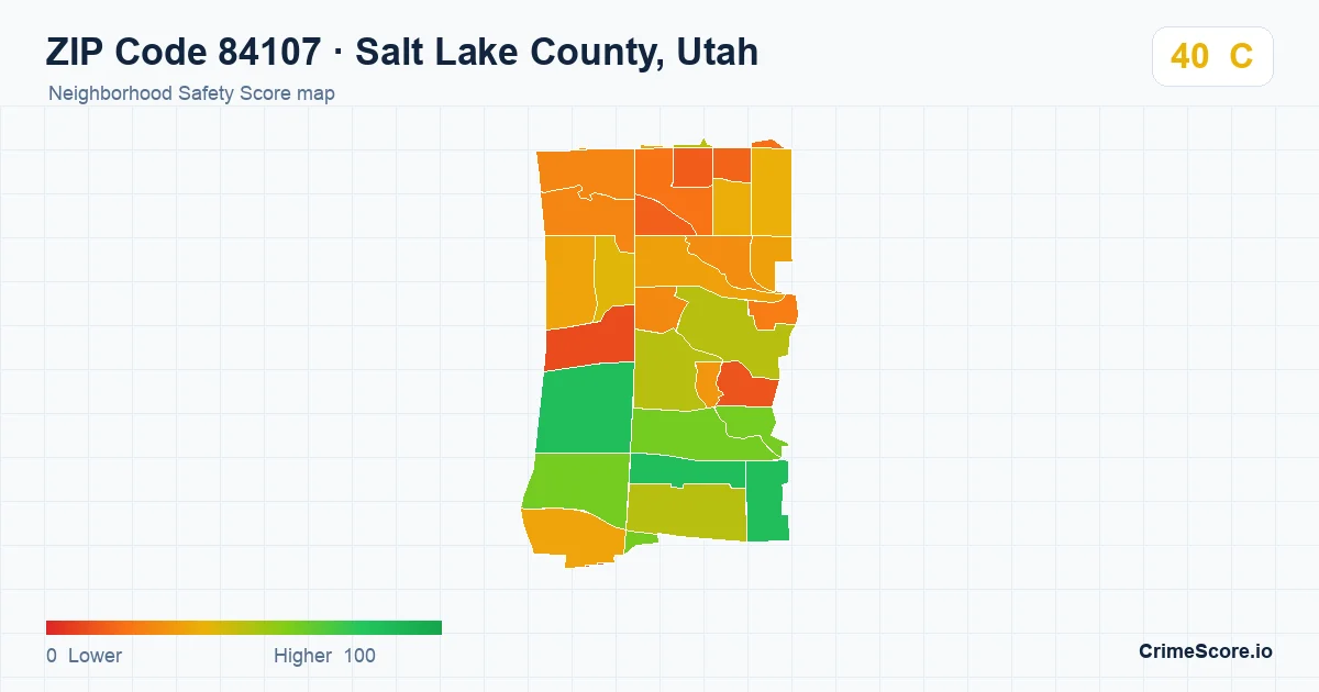 ZIP Code 84107 in Salt Lake County, Utah neighborhood Safety Score map