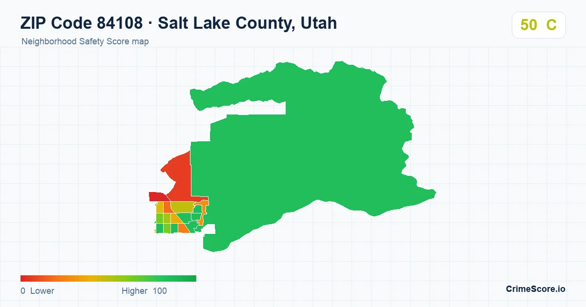 ZIP Code 84108 in Salt Lake County, Utah neighborhood Safety Score map