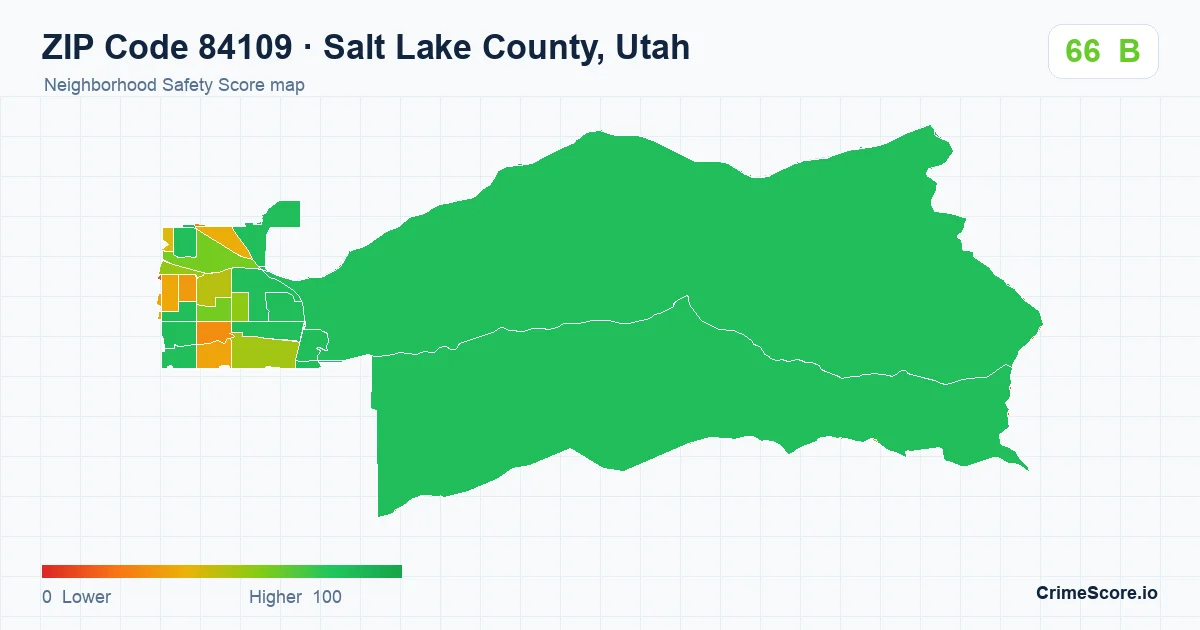 ZIP Code 84109 in Salt Lake County, Utah neighborhood Safety Score map