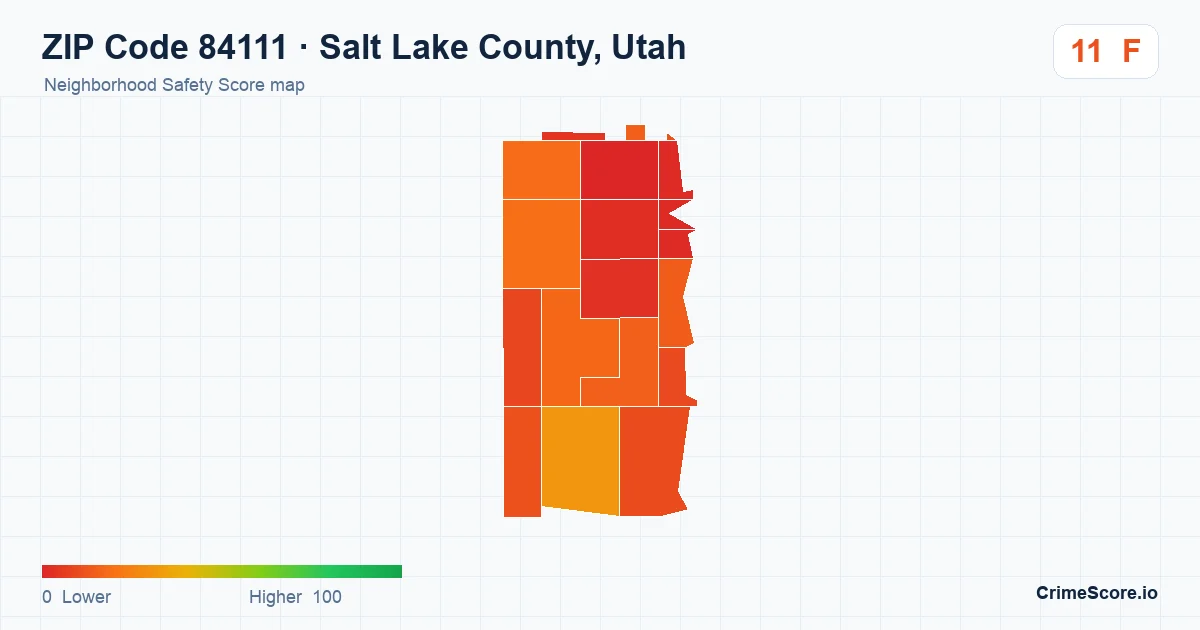 ZIP Code 84111 in Salt Lake County, Utah neighborhood Safety Score map