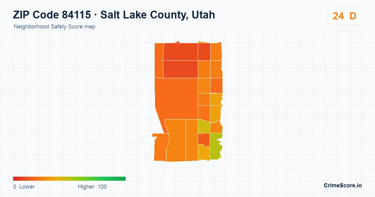 ZIP Code 84115 in Salt Lake County, Utah neighborhood Safety Score map