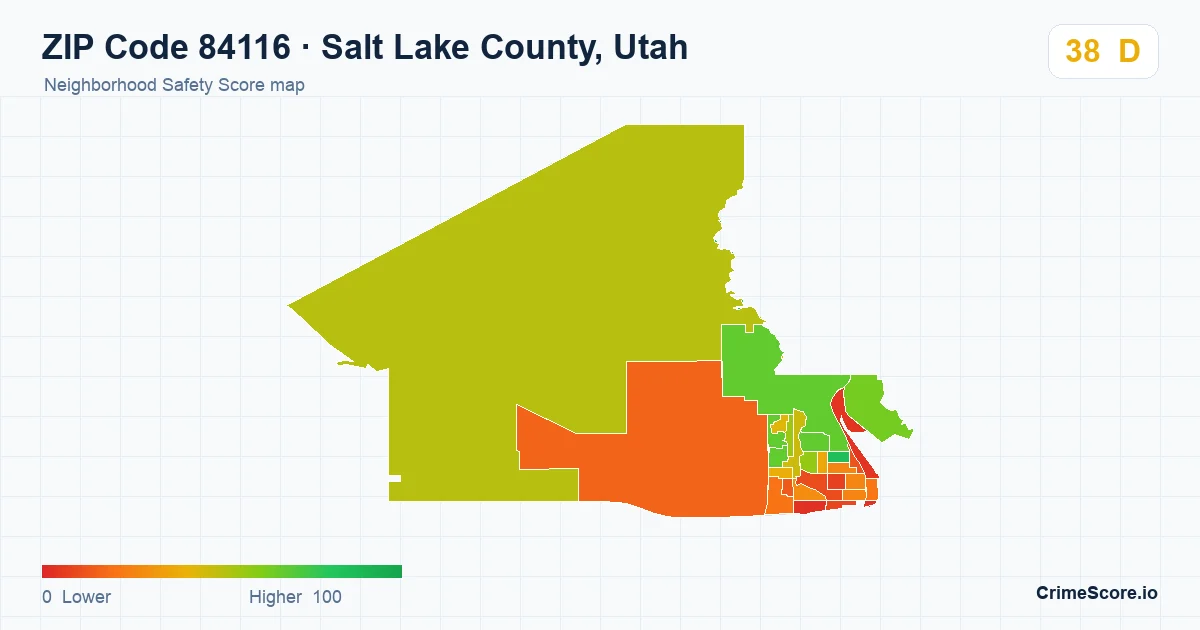 ZIP Code 84116 in Salt Lake County, Utah neighborhood Safety Score map