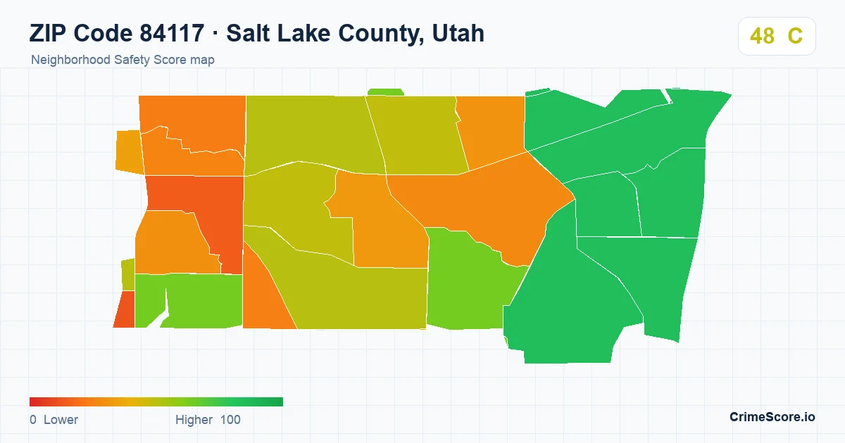 ZIP Code 84117 in Salt Lake County, Utah neighborhood Safety Score map