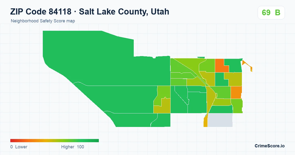 ZIP Code 84118 in Salt Lake County, Utah neighborhood Safety Score map