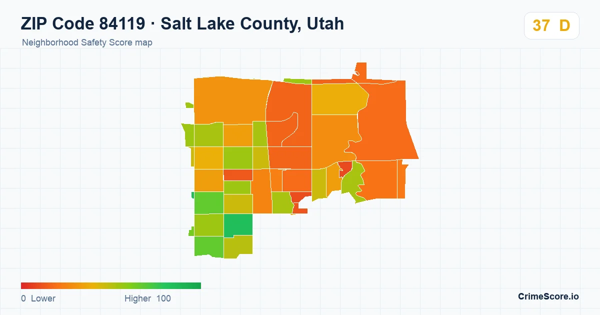 ZIP Code 84119 in Salt Lake County, Utah neighborhood Safety Score map