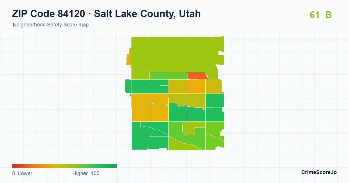 ZIP Code 84120 in Salt Lake County, Utah neighborhood Safety Score map