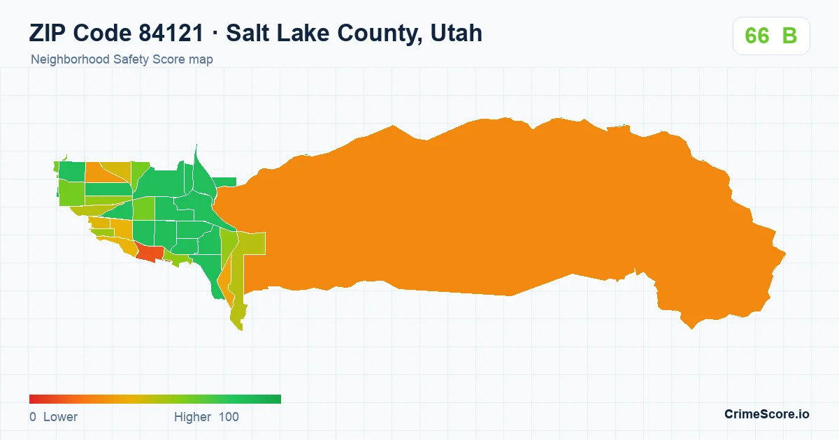 ZIP Code 84121 in Salt Lake County, Utah neighborhood Safety Score map