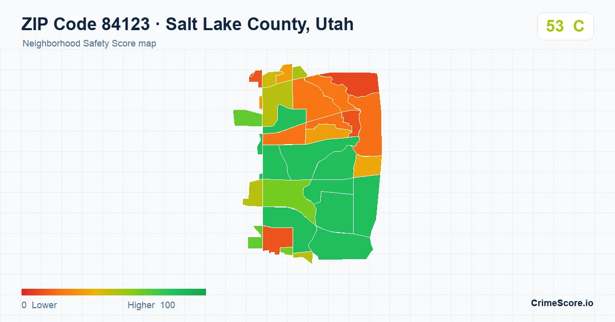 ZIP Code 84123 in Salt Lake County, Utah neighborhood Safety Score map