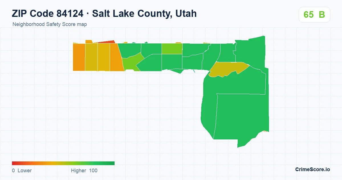 ZIP Code 84124 in Salt Lake County, Utah neighborhood Safety Score map