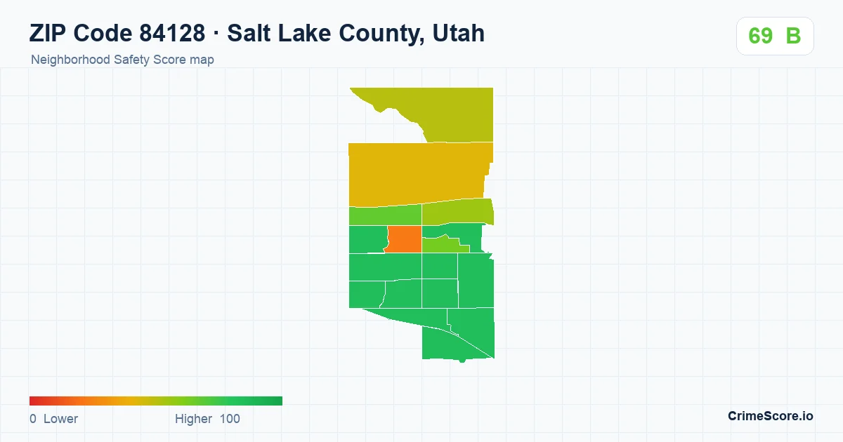 ZIP Code 84128 in Salt Lake County, Utah neighborhood Safety Score map