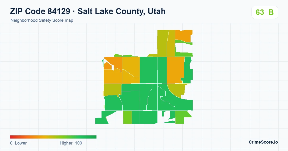 ZIP Code 84129 in Salt Lake County, Utah neighborhood Safety Score map