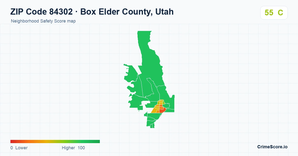 ZIP Code 84302 in Box Elder County, Utah neighborhood Safety Score map