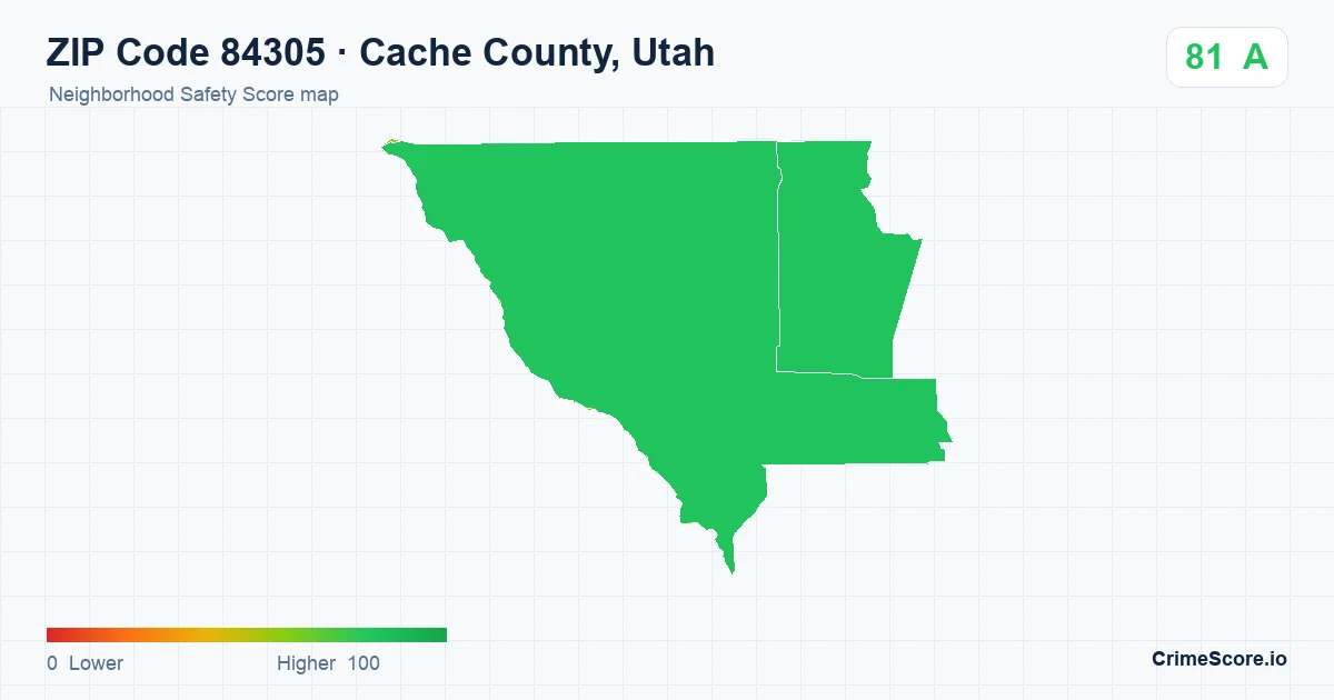 ZIP Code 84305 in Cache County, Utah neighborhood Safety Score map