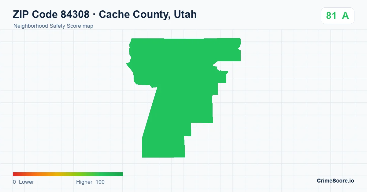 ZIP Code 84308 in Cache County, Utah neighborhood Safety Score map