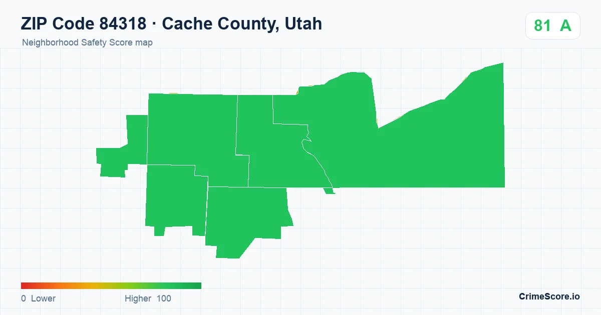 ZIP Code 84318 in Cache County, Utah neighborhood Safety Score map
